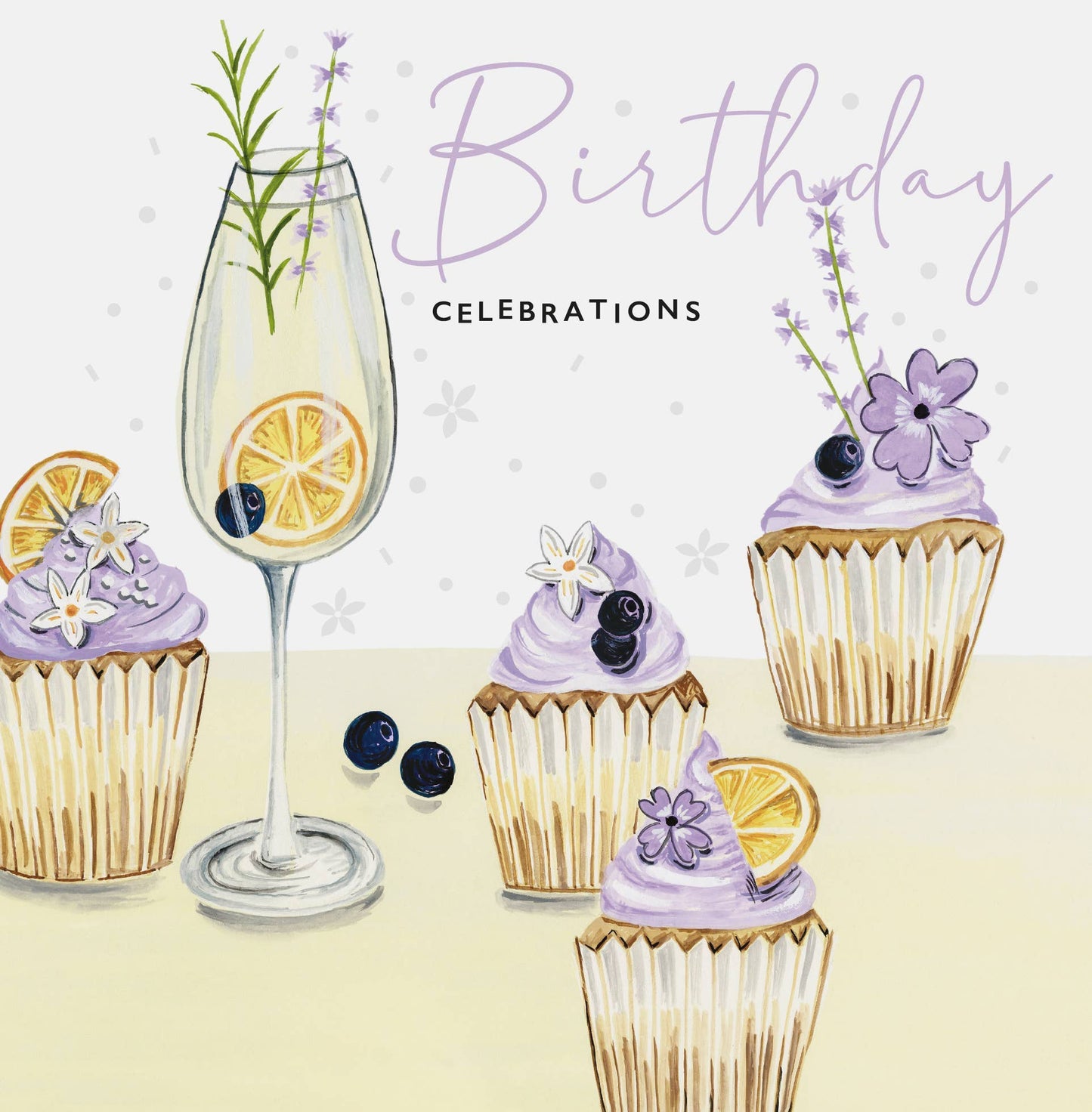 Card - Birthday Celebrations - Cupcakes And Champagne Glass
