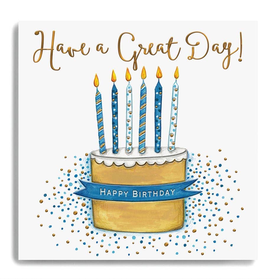Card - Happy Birthday - Large Cake With Blue Candles