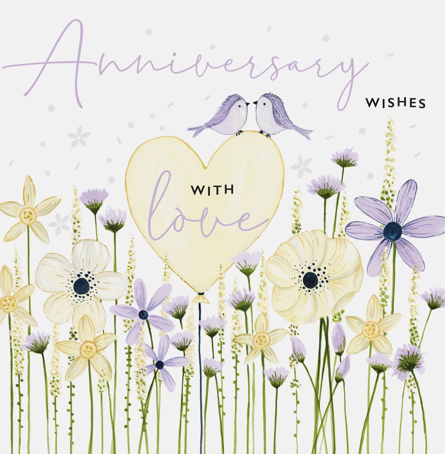 Anniversary Card With Heart Balloon, Birds & Flowers