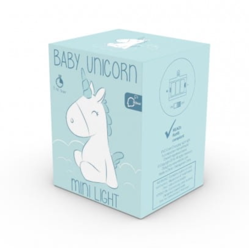 Mini White Unicorn with Pastel Blue Mane Colour Changing LED Nightlight