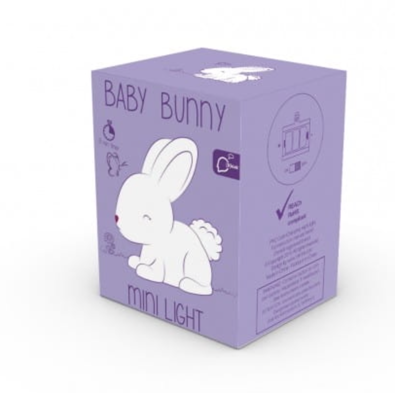 Mini White Bunny with Fluffy Faux Fur Pom Tail Colour Changing LED Nightlight