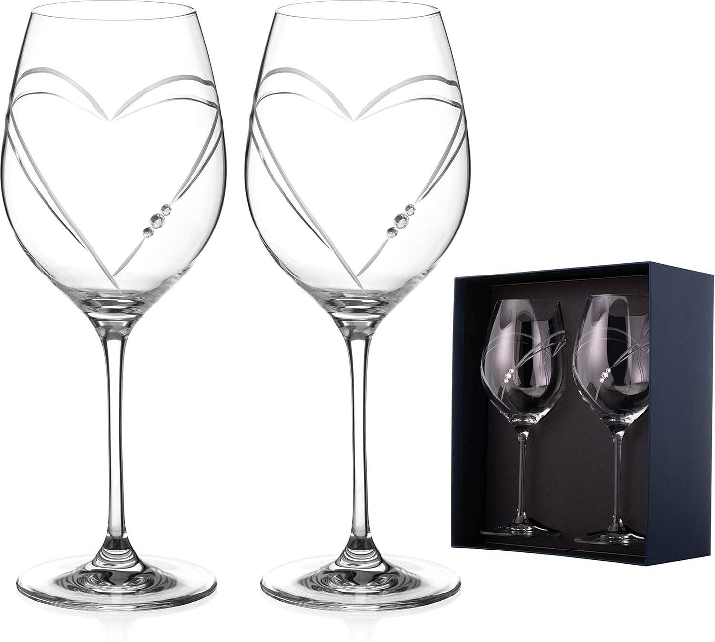 Hearts Crystal White Wine Glasses - Set of 2