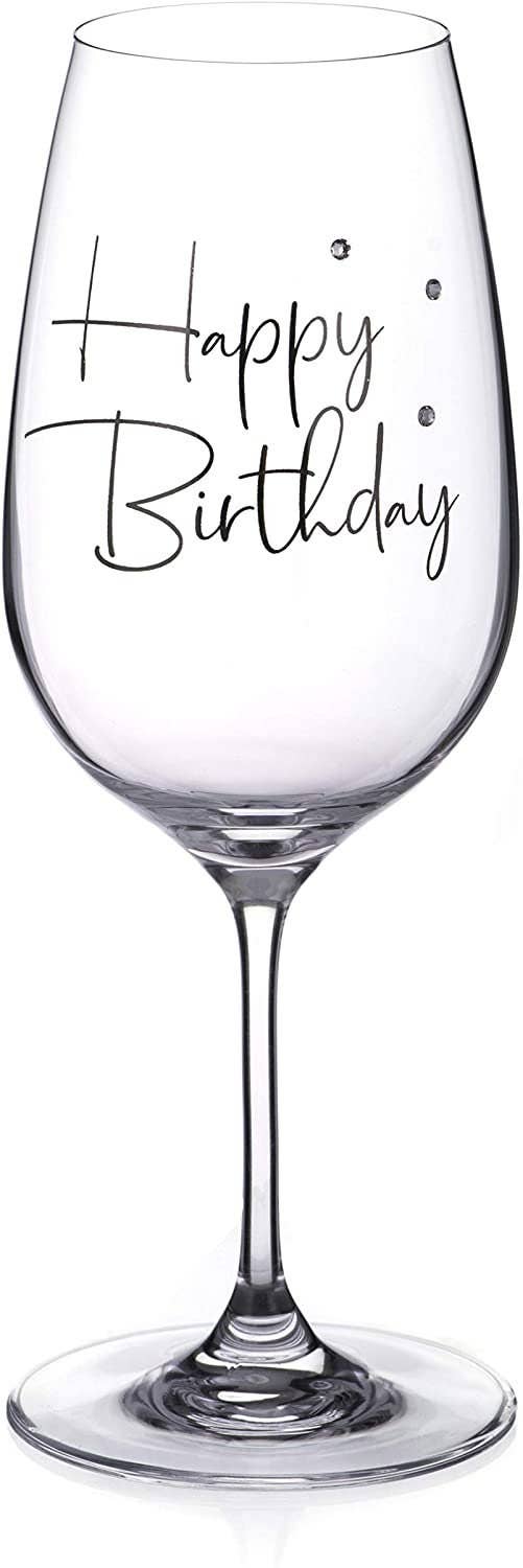 Diamante Swarovski"happy Birthday" Wine Glass – Single Crys