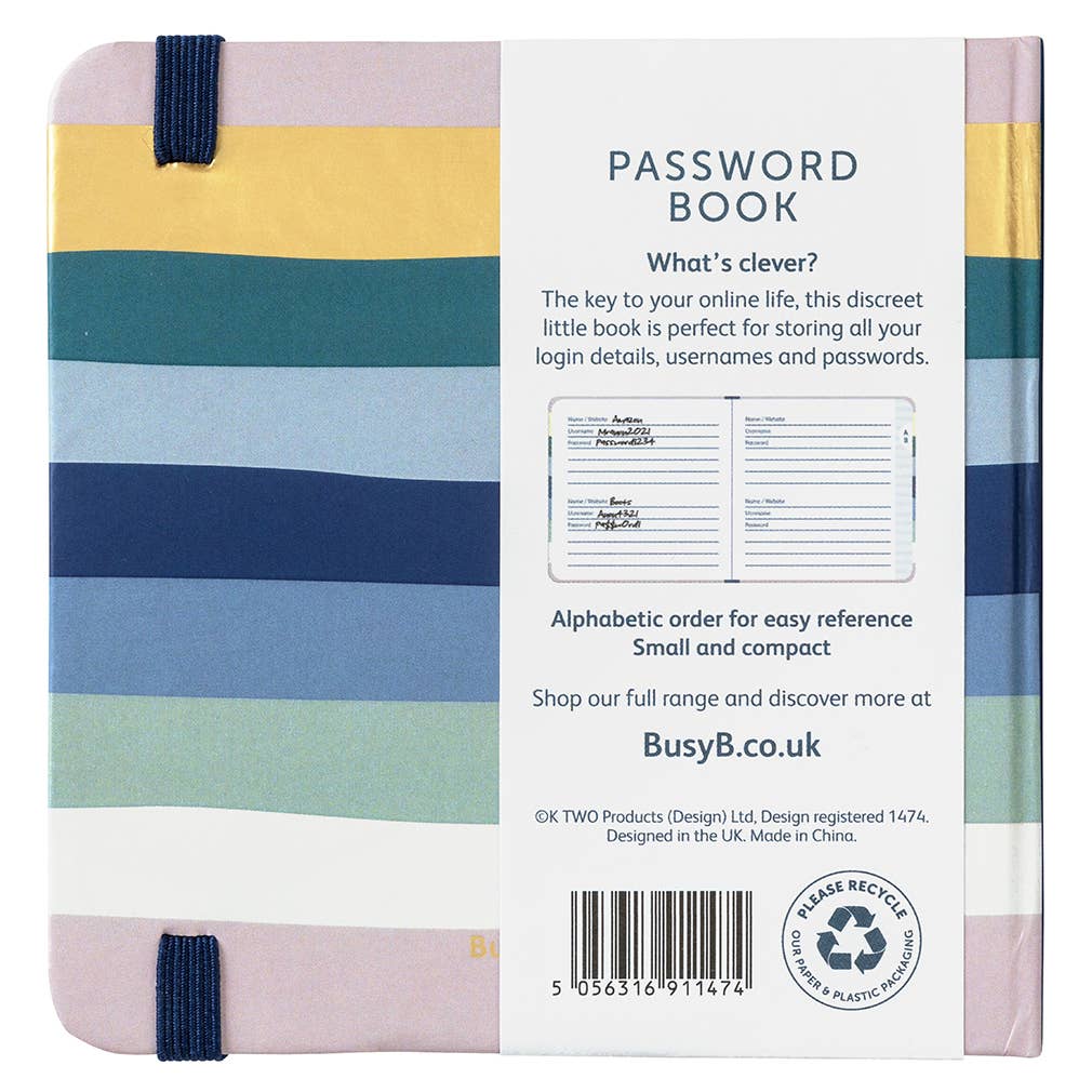 Password Book | Small Password Organiser | Stripe Design