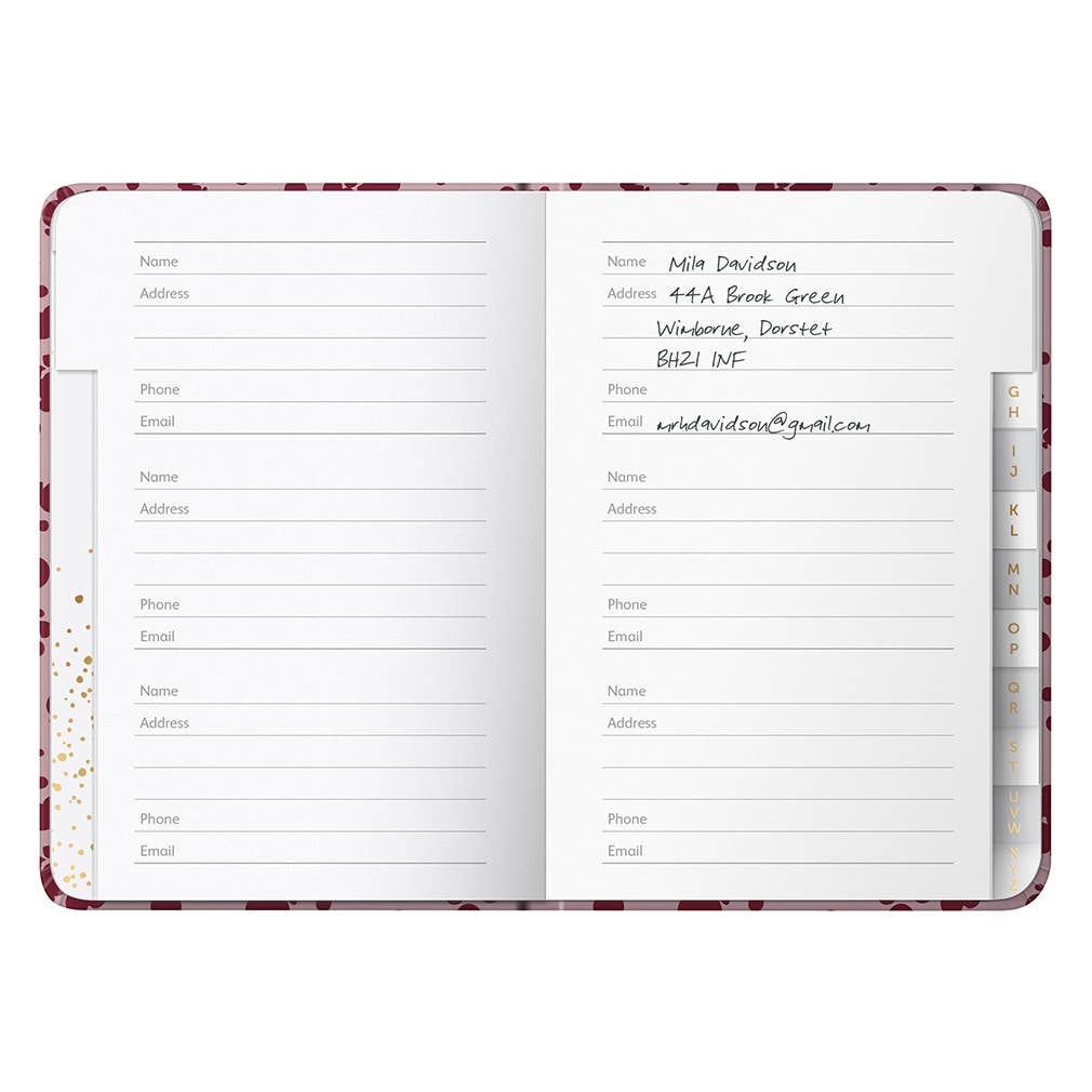 Address & Birthday Book - Burgundy Spray, Alphabetical Tabs