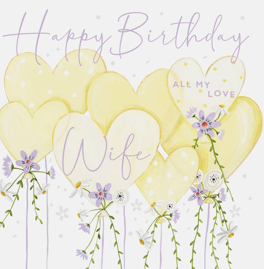 Card - Happy Birthday Wife All My Love - Heart Balloons