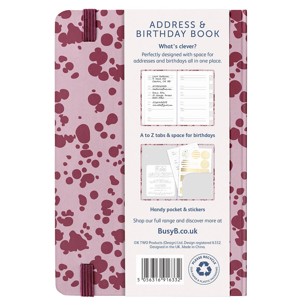 Address & Birthday Book - Burgundy Spray, Alphabetical Tabs