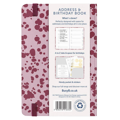 Address & Birthday Book - Burgundy Spray, Alphabetical Tabs