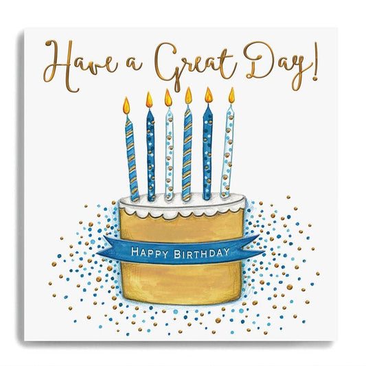 Card - Happy Birthday - Large Cake With Blue Candles