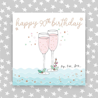 Happy 90th Birthday - Champagne Flutes Greetings Card (MA23)