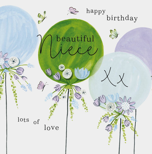 Card - Beautiful Niece Happy Birthday - Large Balloons