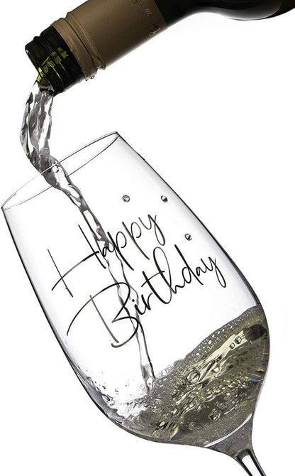 Diamante Swarovski"happy Birthday" Wine Glass – Single Crys