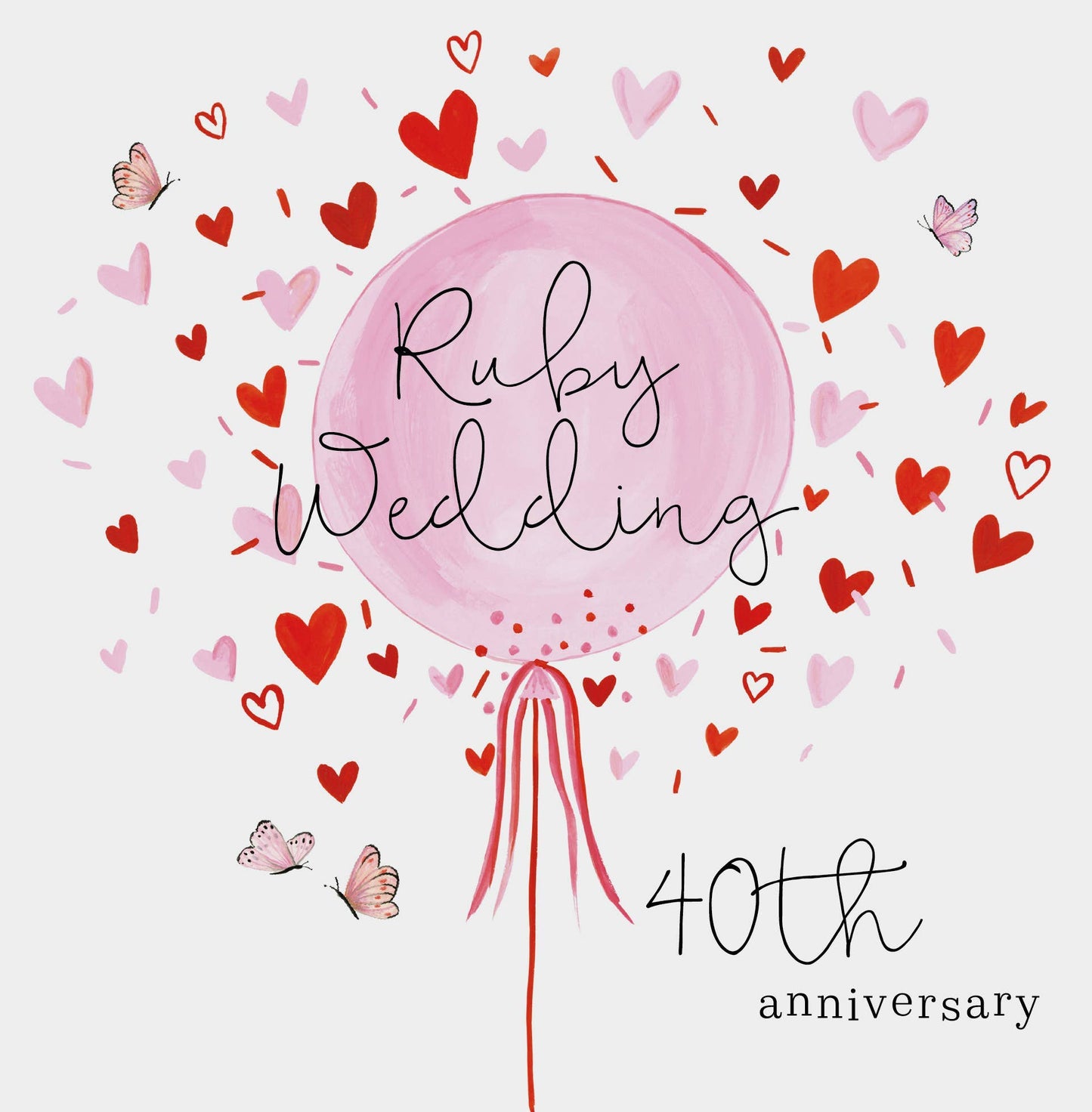 Ruby Wedding 40th Anniversary Card With Balloon & Hearts