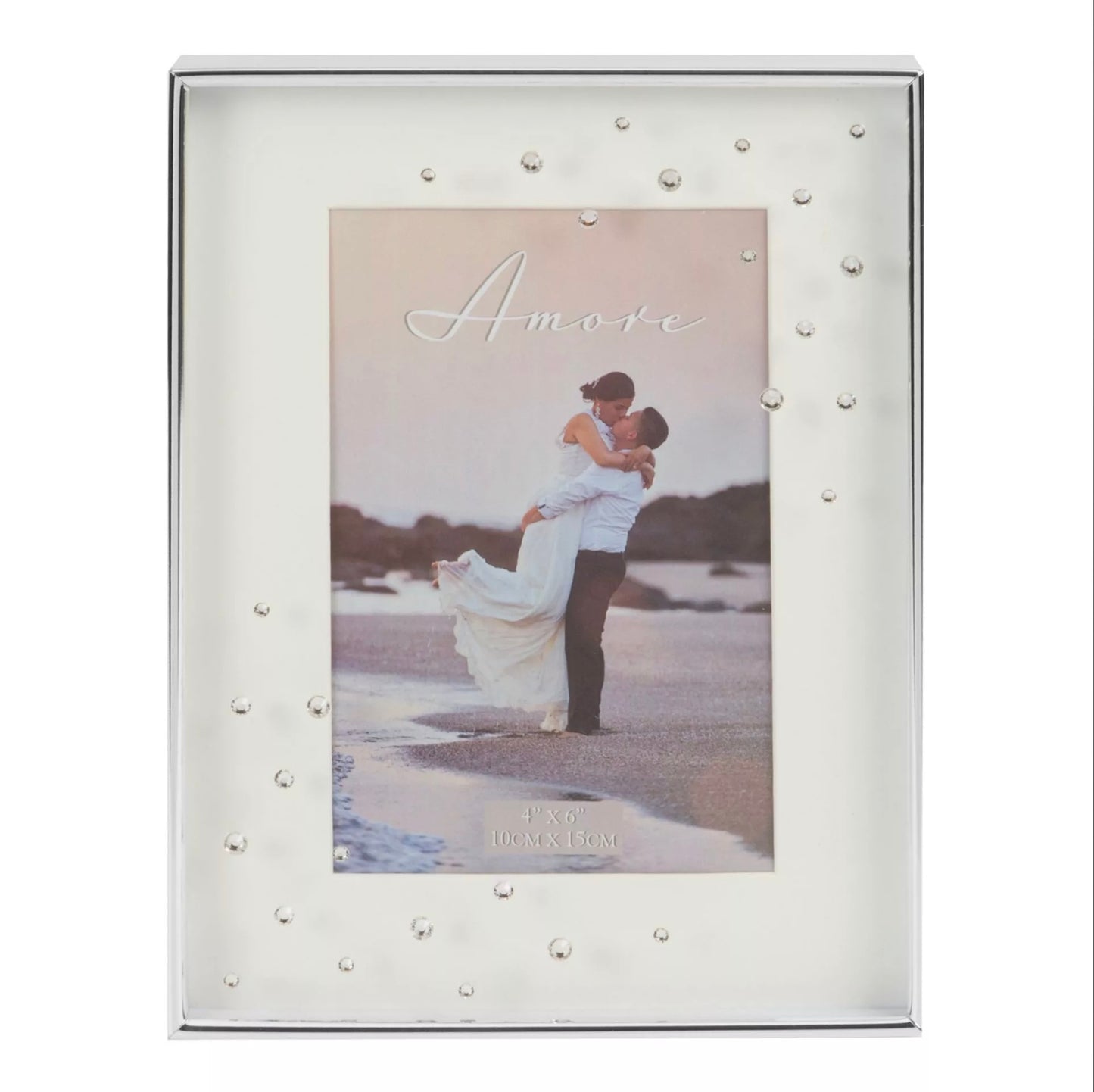 Amore Silverplated Box Frame with Crystals 4x6"