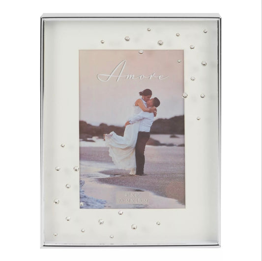 Amore Silverplated Box Frame with Crystals 4x6"