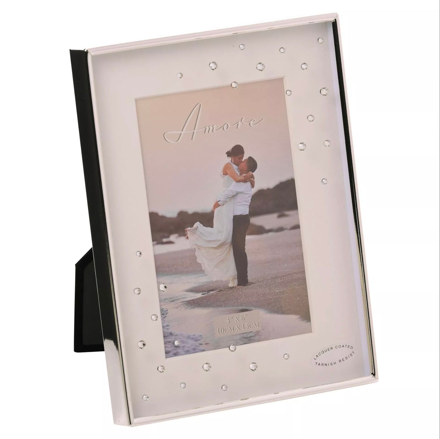 Amore Silverplated Box Frame with Crystals 4x6"