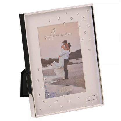 Amore Silverplated Box Frame with Crystals 4x6"
