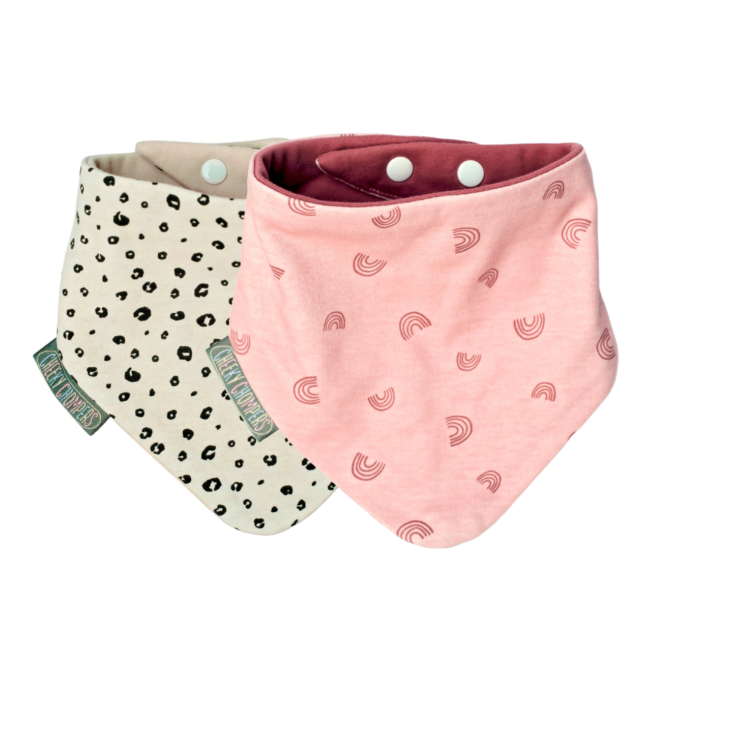 Cheeky Chompers | 2 Pack Rainbow & Leopard Neckerbibs