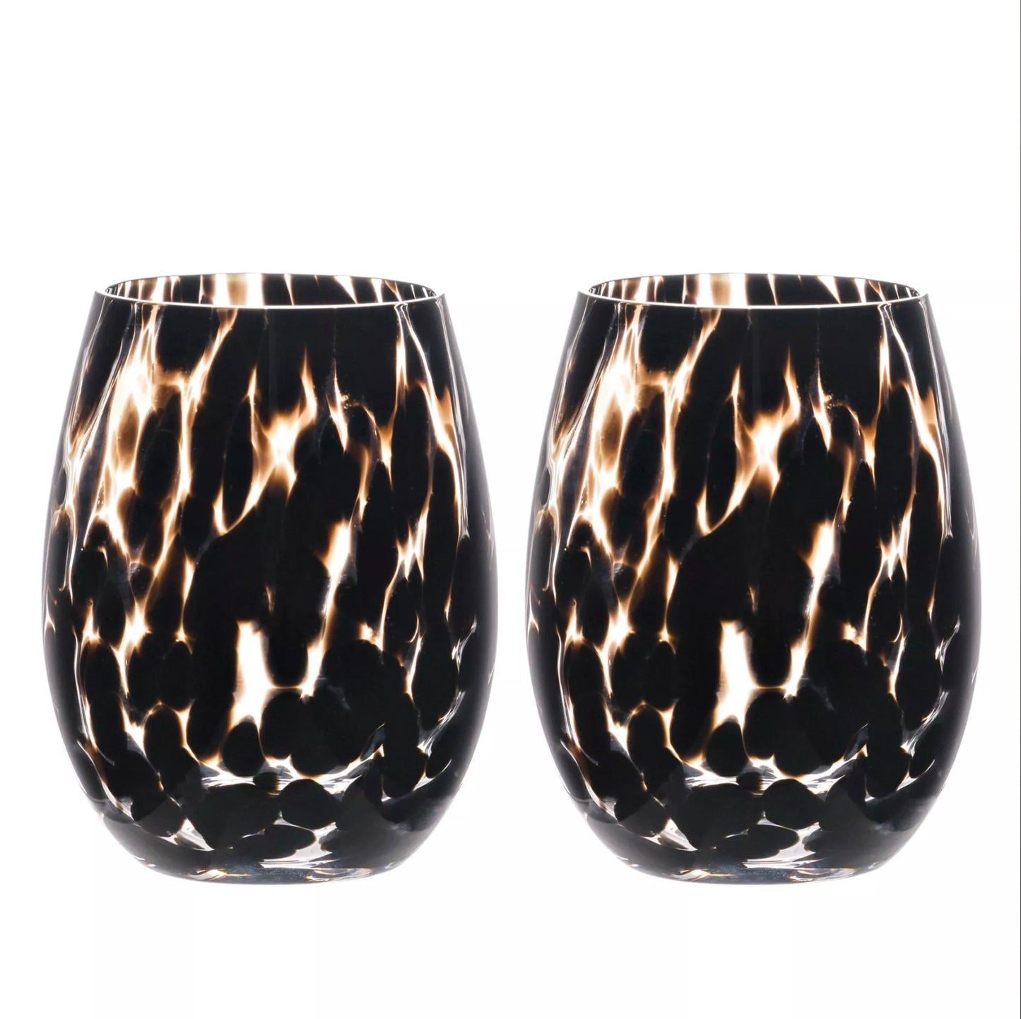 Dark Brown Tortoise Shell Set of 2 Tumbler Glass