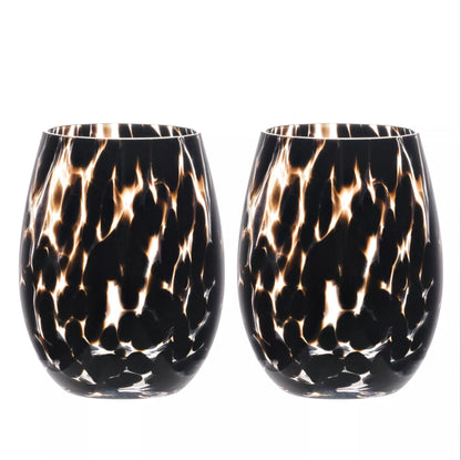 Dark Brown Tortoise Shell Set of 2 Tumbler Glass