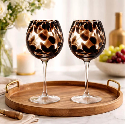 Dark Brown Tortoise Shell Set of 2 Wine Glass
