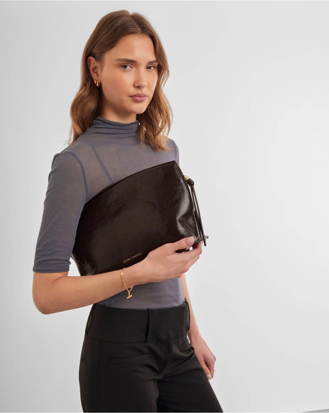 Katie Loxton | Bitter Chocolate Freya Patent Crackle Clutch