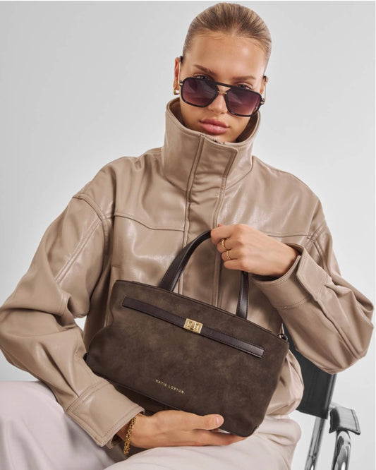 Katie Loxton | Bitter Chocolate Orin Top Handle Suedette Crossbody Bag