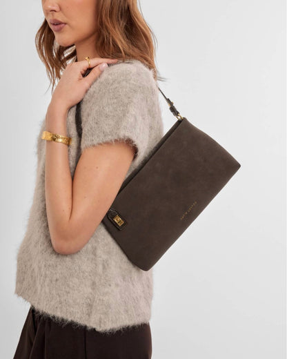 Katie Loxton | Bitter Chocolate Orin Twist Lock Suedette Small Shoulder Bag