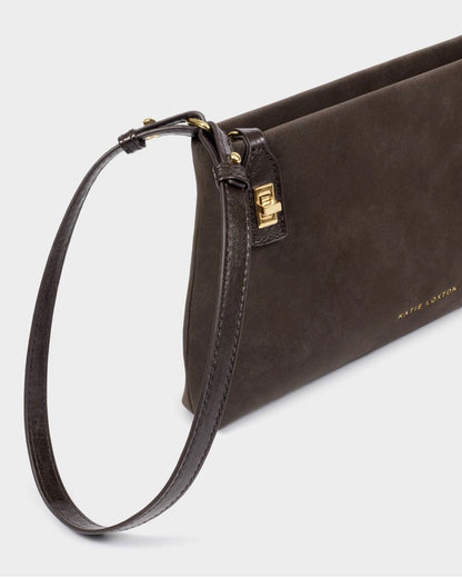 Katie Loxton | Bitter Chocolate Orin Twist Lock Suedette Small Shoulder Bag