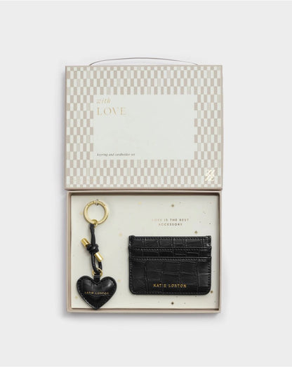 Katie Loxton | Black Faux Croc Gift Boxed Keyring & Card Holder