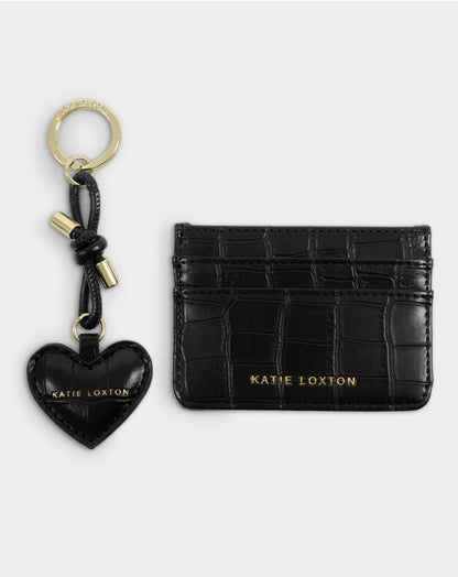 Katie Loxton | Black Faux Croc Gift Boxed Keyring & Card Holder