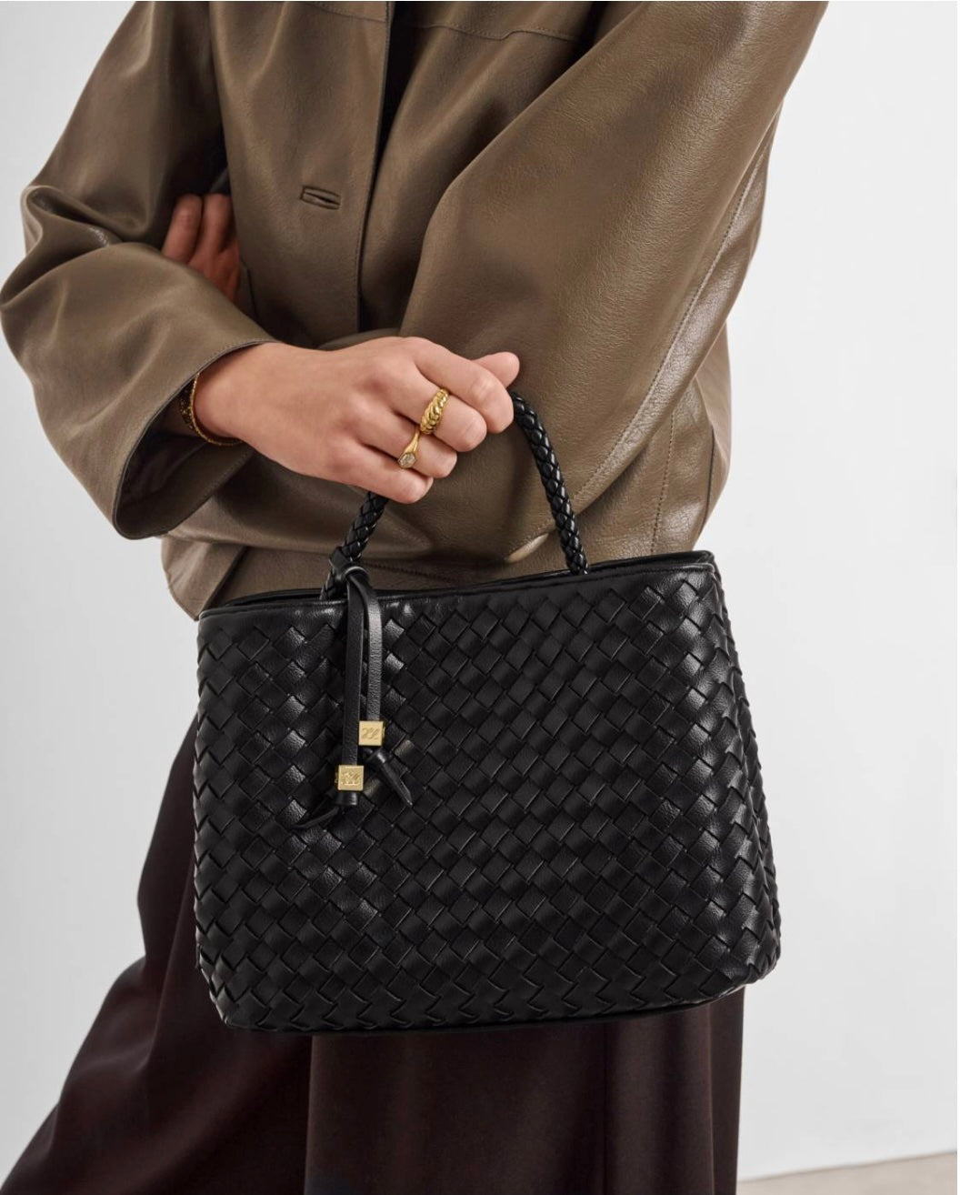 Katie Loxton | Black Nova Hand Woven Top Handle Bag