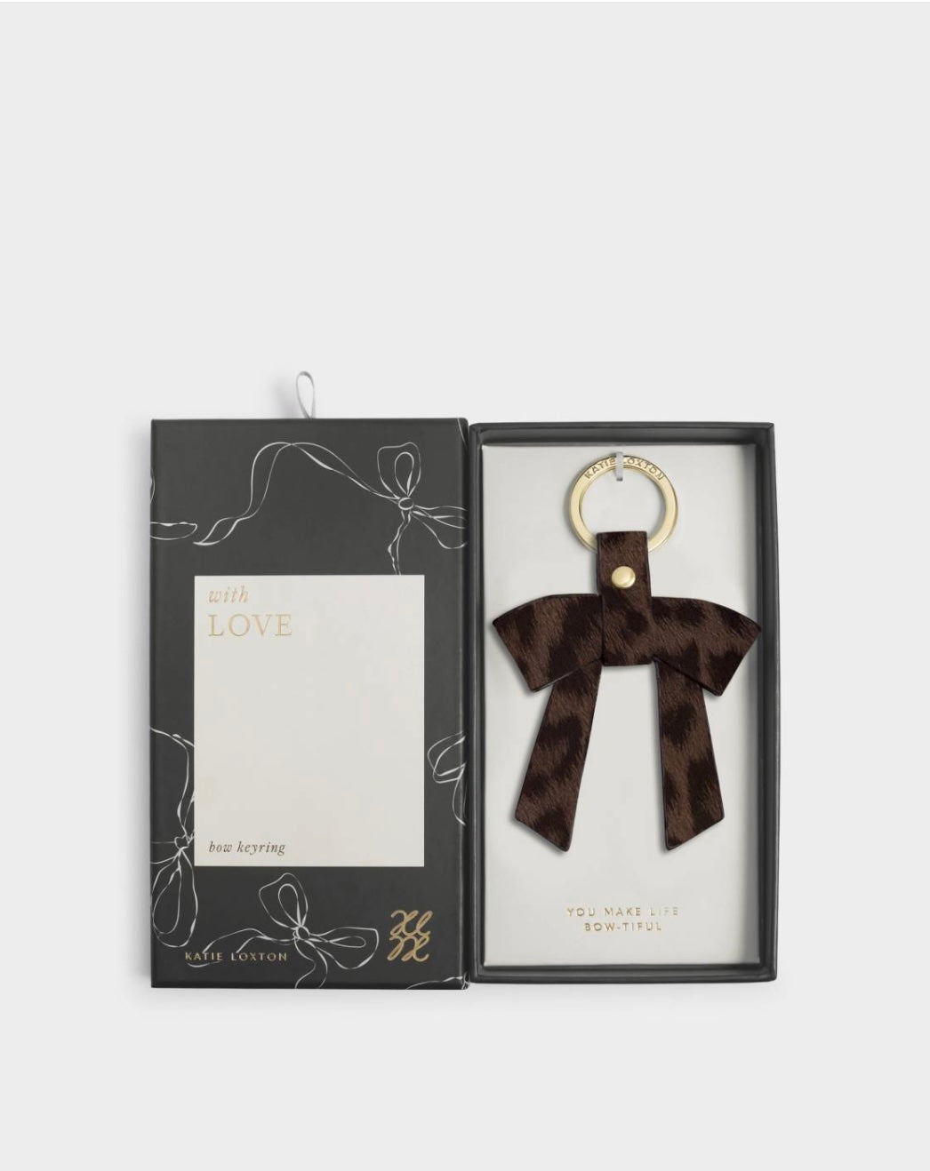 Katie Loxton | Chocolate Leopard 'You Make My Life Bow-tiful' Boxed Bow Keyring