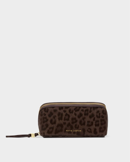Katie Loxton | Chocolate Leopard Fold-Out Mirror Makeup Bag
