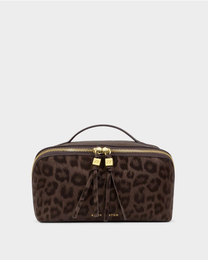Katie Loxton | Chocolate Leopard Soho Large Makeup & Wash Bag