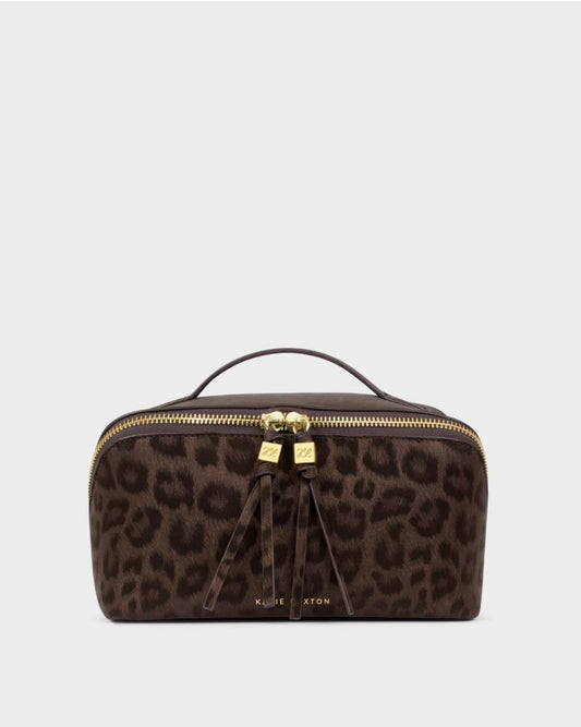 Katie Loxton | Chocolate Leopard Soho Large Makeup & Wash Bag