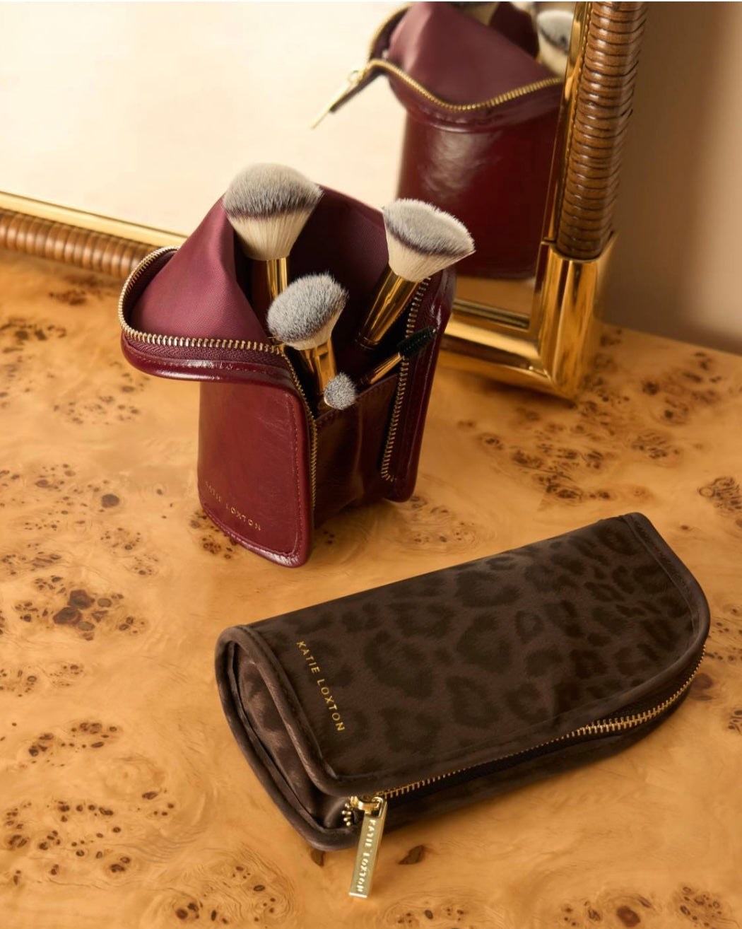 Katie Loxton | Chocolate Leopard Travel Makeup Brush Set with Case