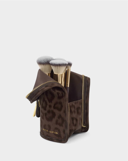 Katie Loxton | Chocolate Leopard Travel Makeup Brush Set with Case