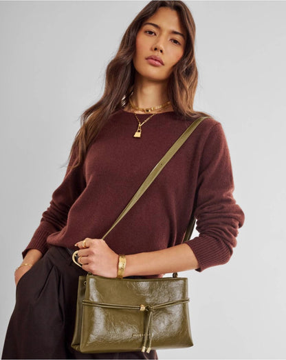 Katie Loxton | Deep Olive Lori Patent Crackle Crossbody Bag