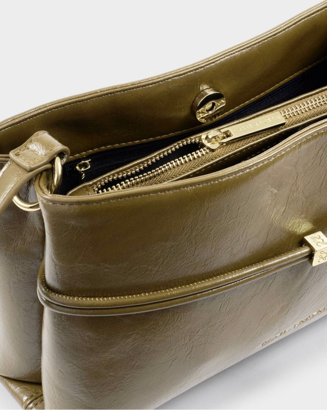 Katie Loxton | Deep Olive Lori Patent Crackle Crossbody Bag