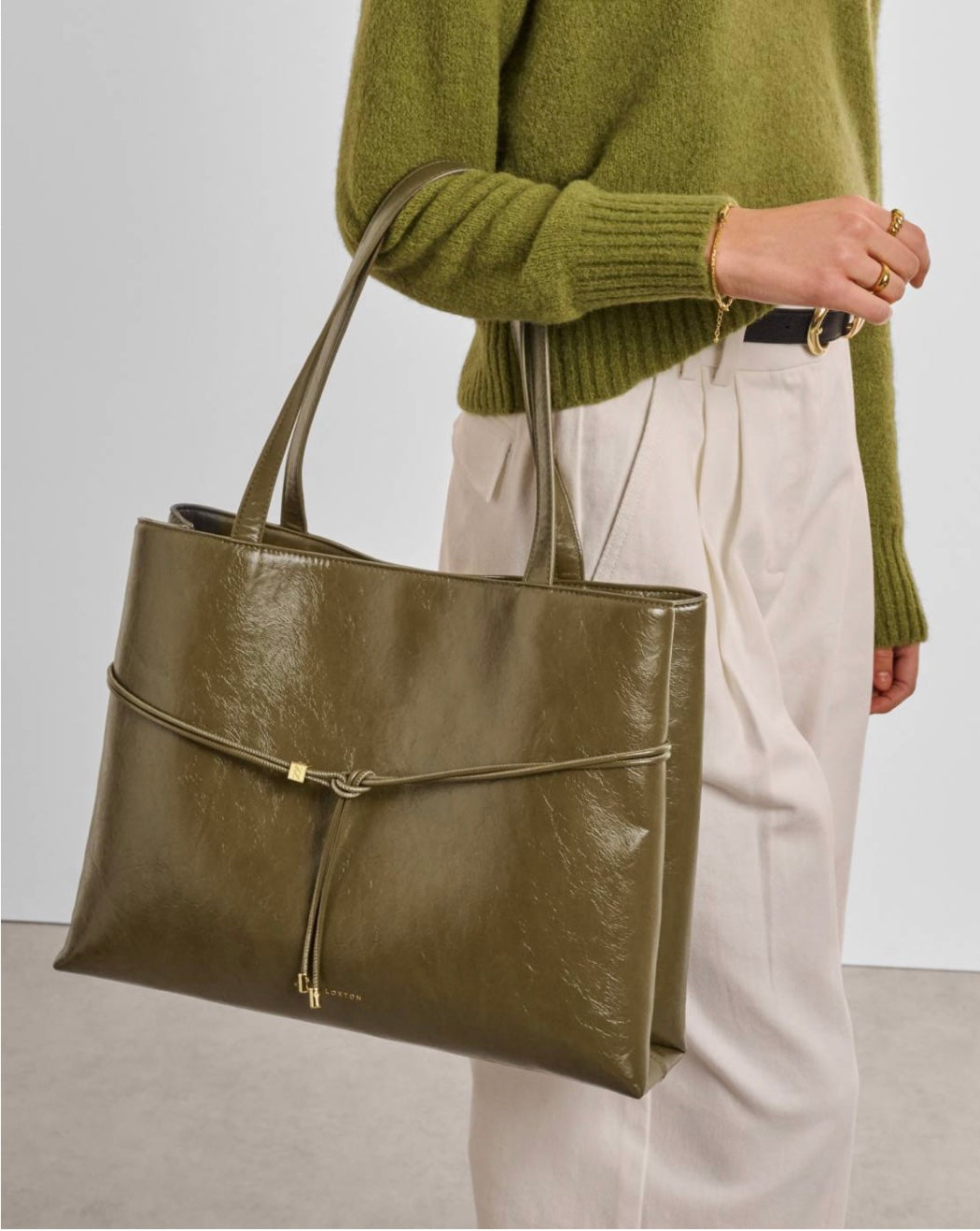Katie Loxton | Deep Olive Lori Patent Crackle Tote Bag