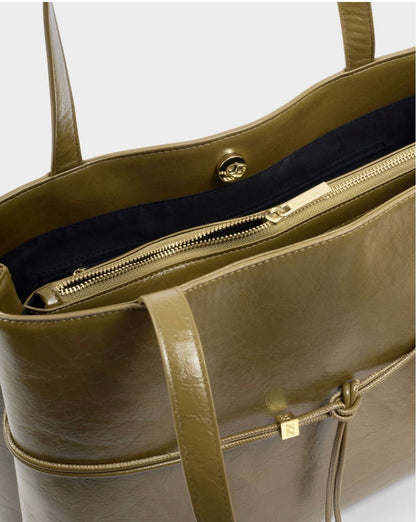 Katie Loxton | Deep Olive Lori Patent Crackle Tote Bag