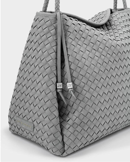 Katie Loxton | Fossil Grey Nova Hand Woven Suedette Large Shoulder Bag