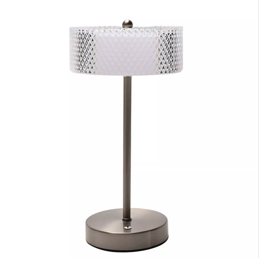 Nickel USB Touch Table Lamp with Crystal Effect Shade