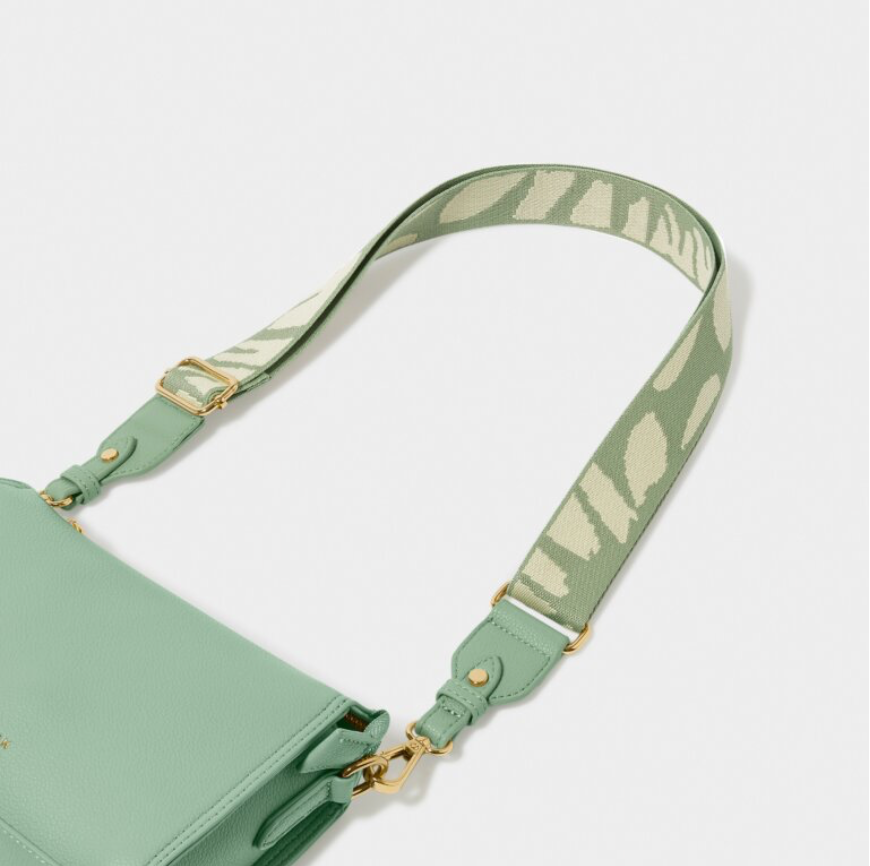 Seafoam Green And Ivory Abstract Canvas Bag Strap