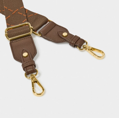 Brown & Orange Dash Line Canvas Bag Strap