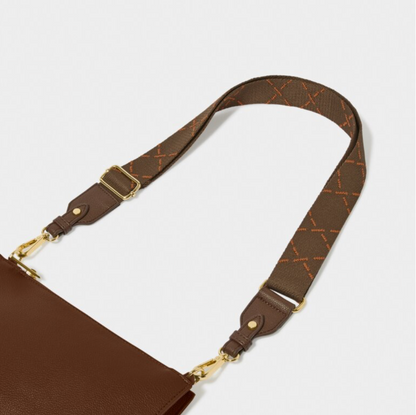 Brown & Orange Dash Line Canvas Bag Strap