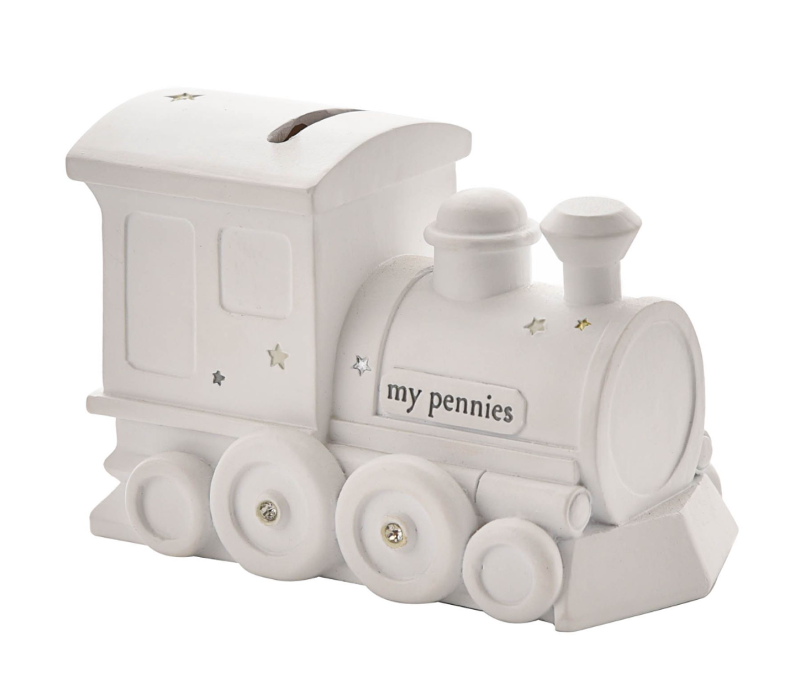 Bambino White Resin Train Money Box