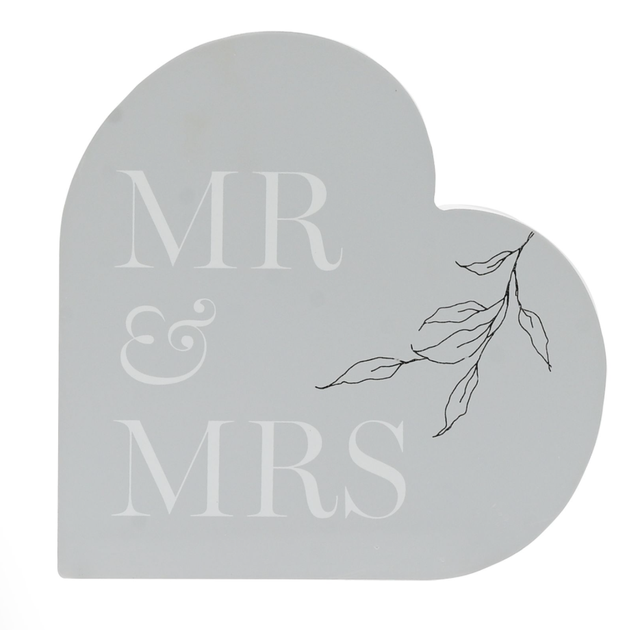 Mr & Mrs Amore Grey Heart Mantel Plaque