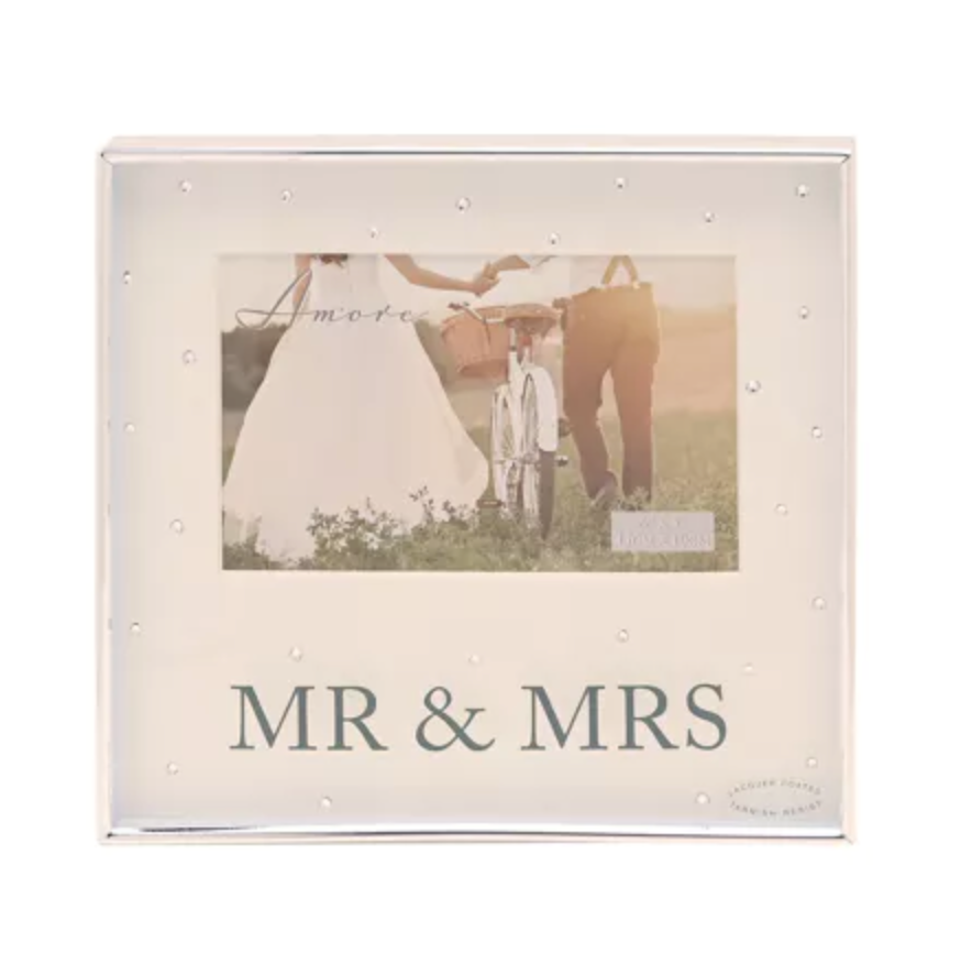 Amore 'Mr & Mrs' Silver Plated Frame Crystals 6"x4"